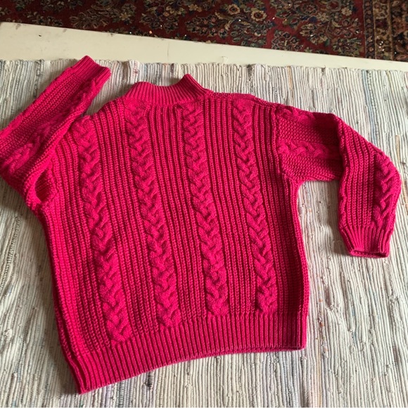Vintage sweater Womens Medium Mock Turtleneck Chunky Cable Knit Pink Ramie - Picture 6 of 6